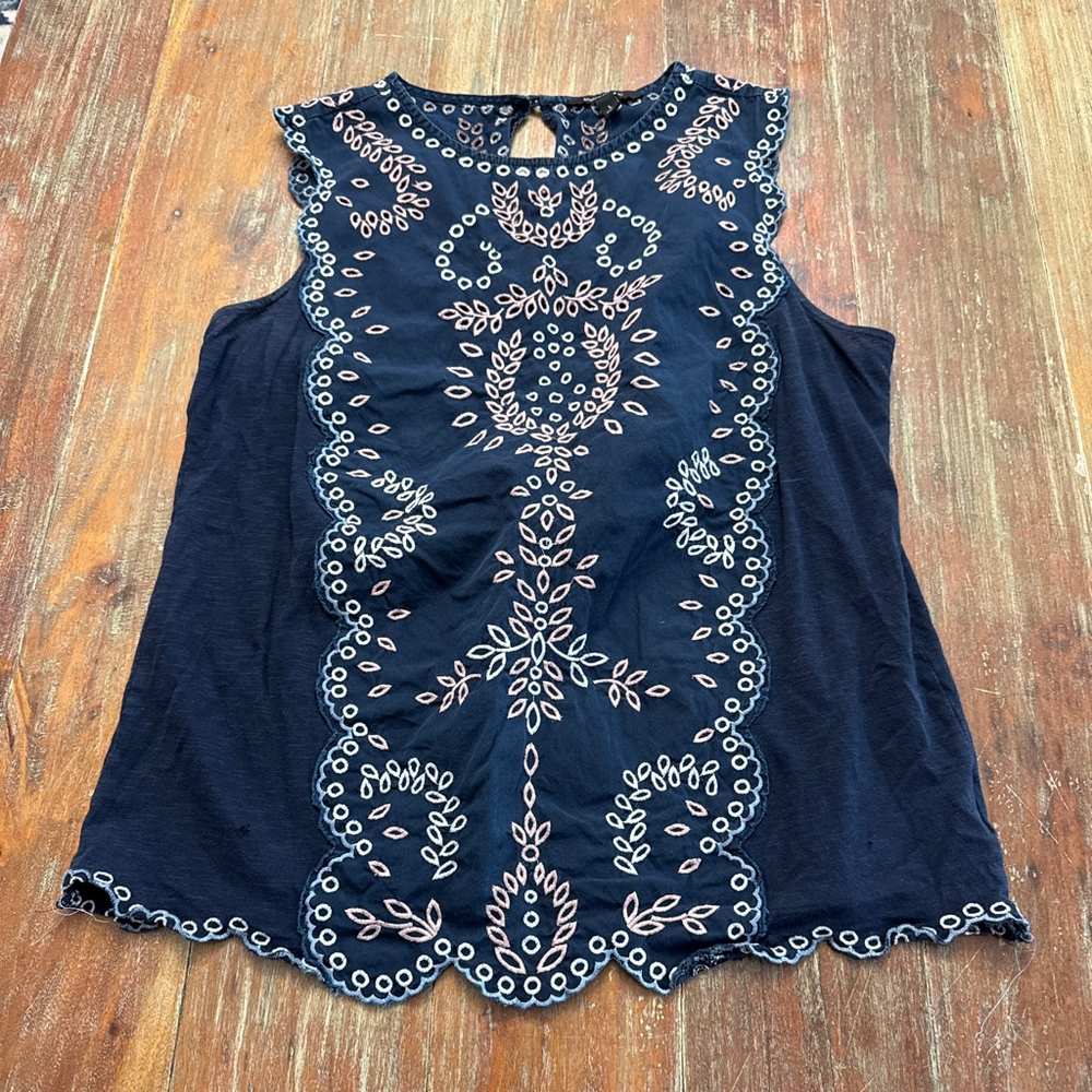 Banana Republic Navy Eyelet Embroidered Tank Top Large